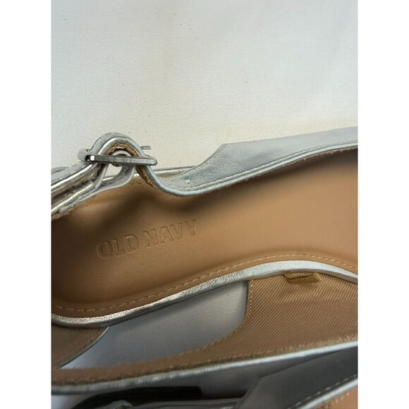 Old Navy Silver Metallic Slingback Womens Size 6 Cut-Out Flats Preppy Career - Picture 10 of 12